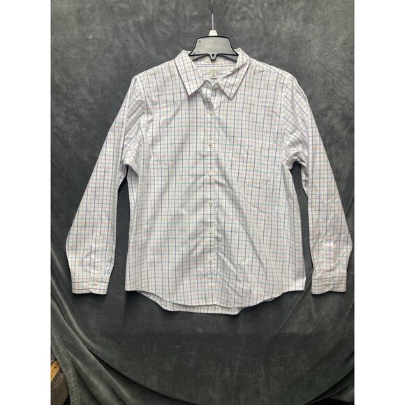 L.L. Bean Tops - L.L. Bean Top Women Sz XL White Pink Blue Plaid Wrinkle Free Work Gender Reveal